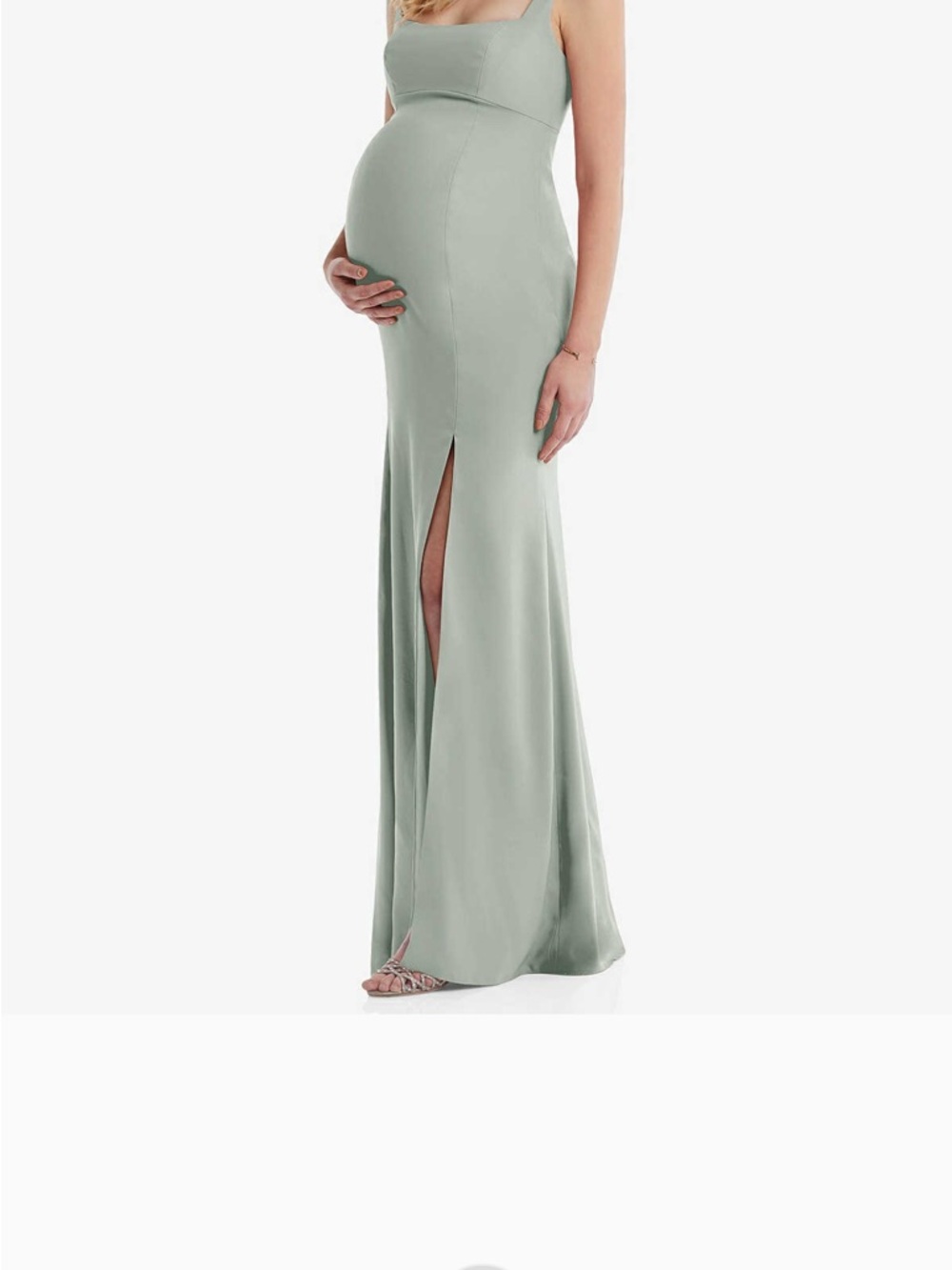 Sage Green Maternity Maxi Dress with Square Neck and Front Slit